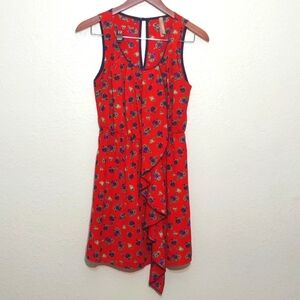Pre Owned SOLEMIO BY CHICO SIZE S RED DRESS WITH PURPLE FLOWERS CLOSING EYELIT